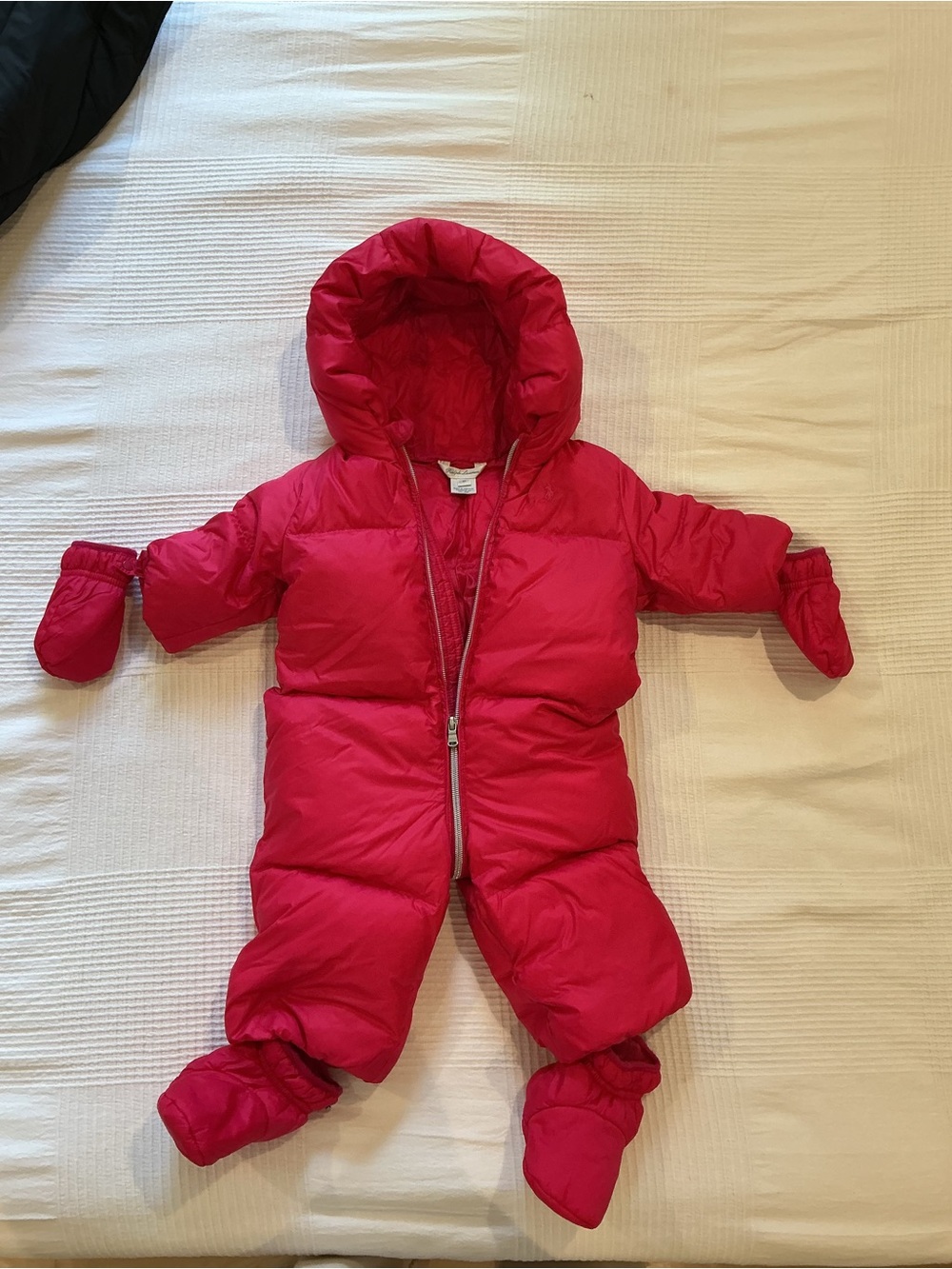 Ralph Lauren Bright Pink Puffer One-Piece Snowsuit with Hood 9 months